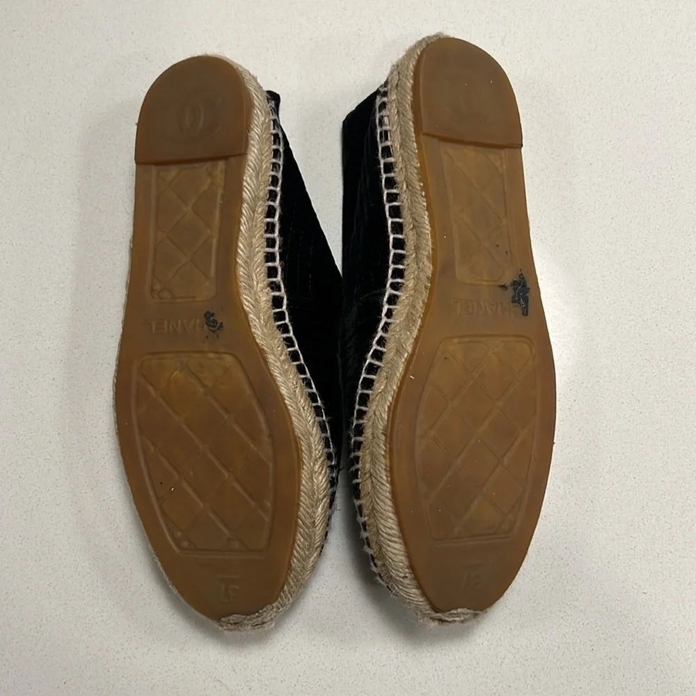 Chanel Interlocking CC Logo Velvet Espadrilles Black